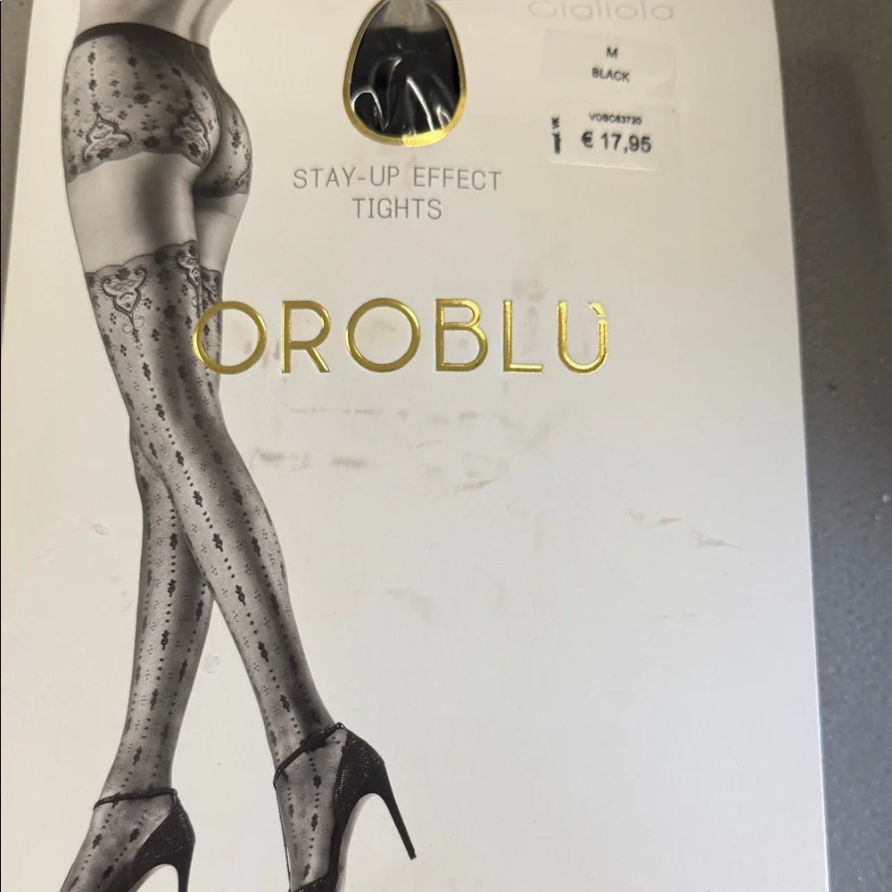 OROBLU Black Sheer Patterned Stay-Up Tights